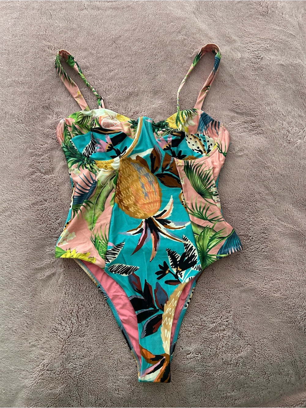 FARM Rio Tropical Pineapple Print One-Piece Swimsuit - Teal, Pink, Yellow